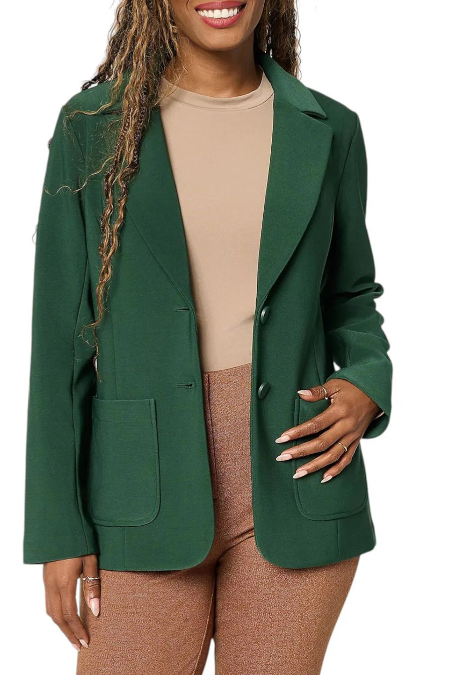 Susan Graver Women's Brushed Back Fusion Notch Collar Blazer Evergreen - Regular